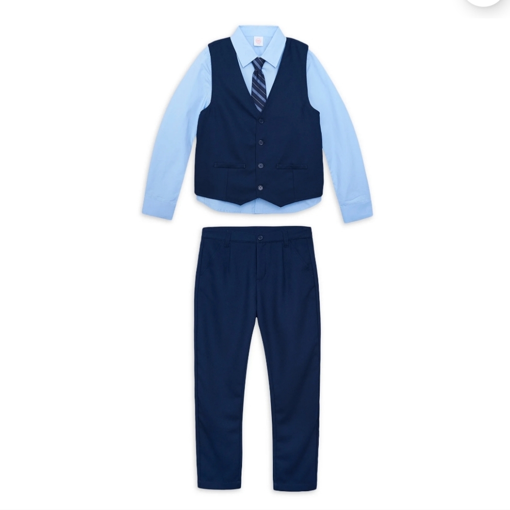 Boys Navy Vest & Pants Set with Light Blue Shirt and Tie